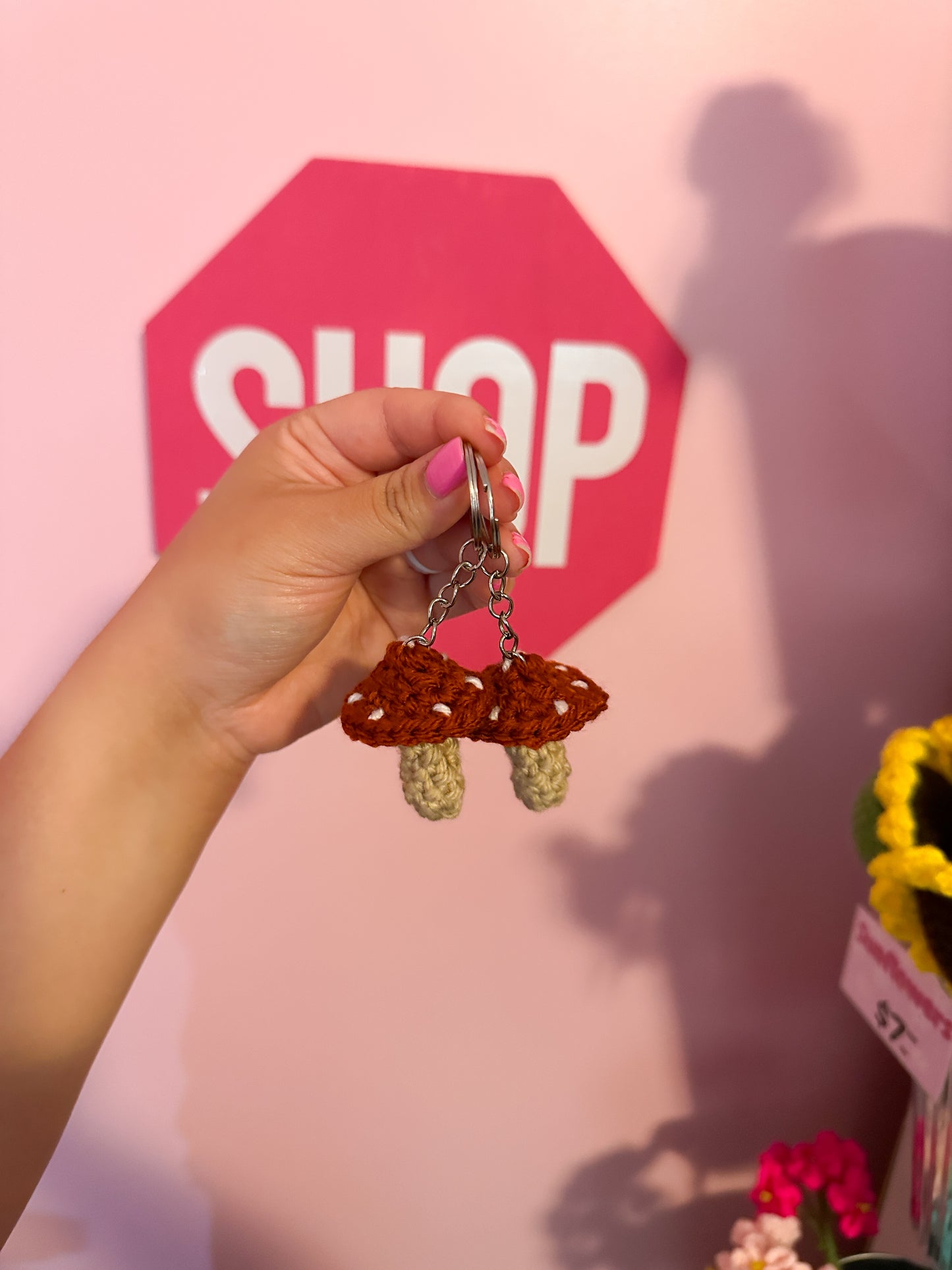 Crochet mushroom keychain