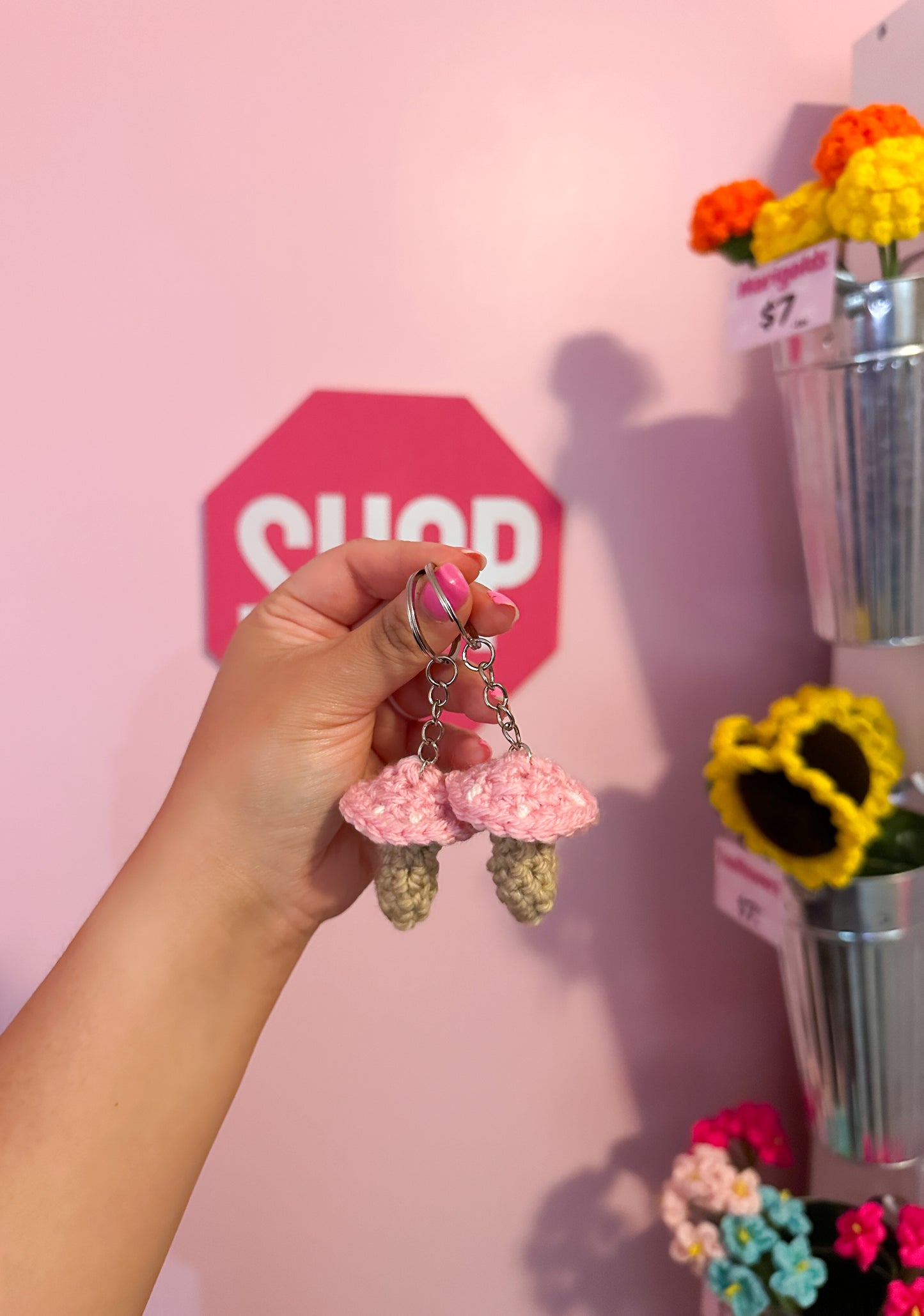 Crochet mushroom keychain