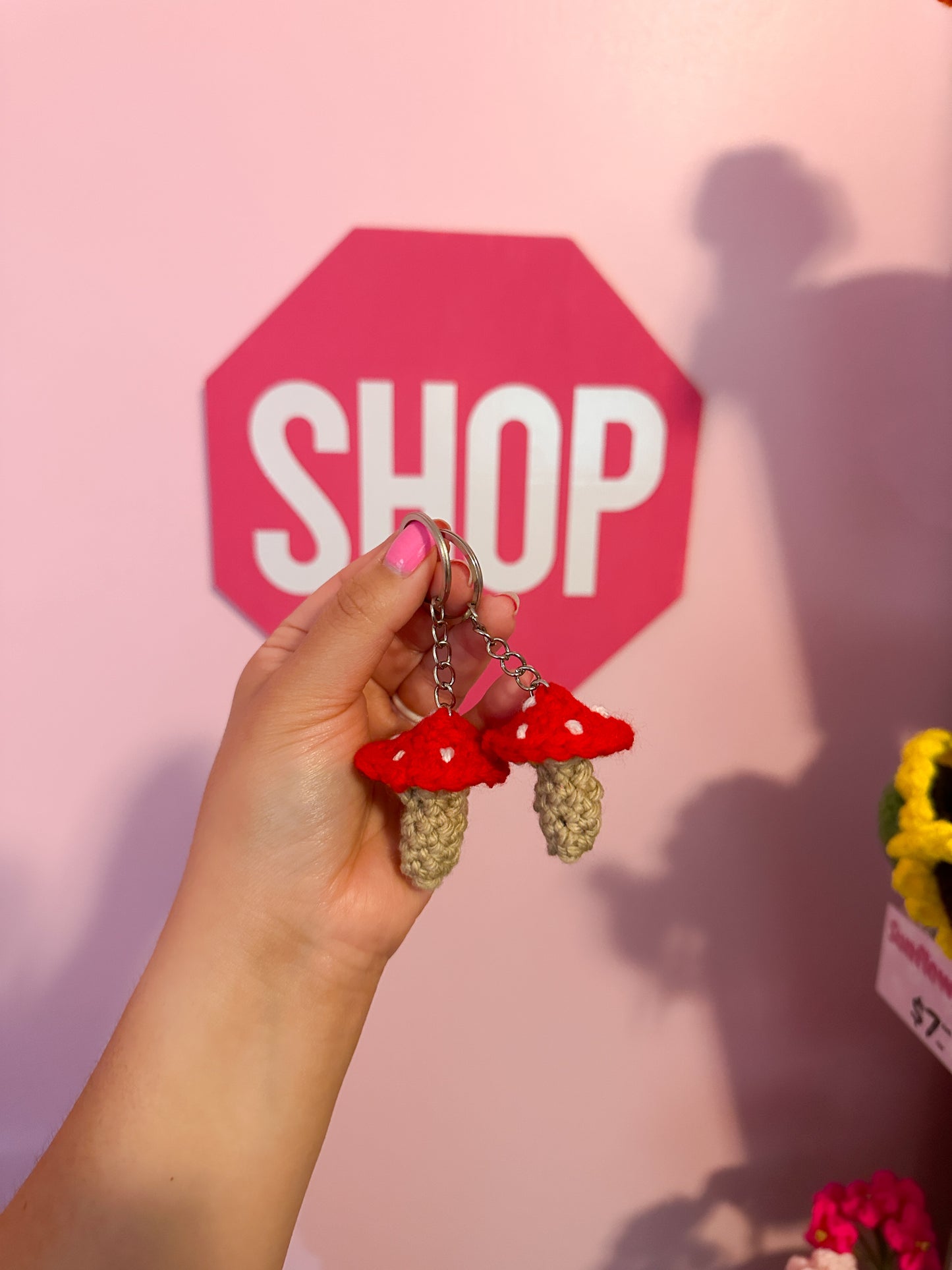 Crochet mushroom keychain