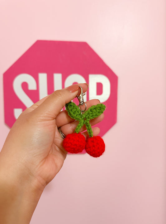 Crochet cherry keychain