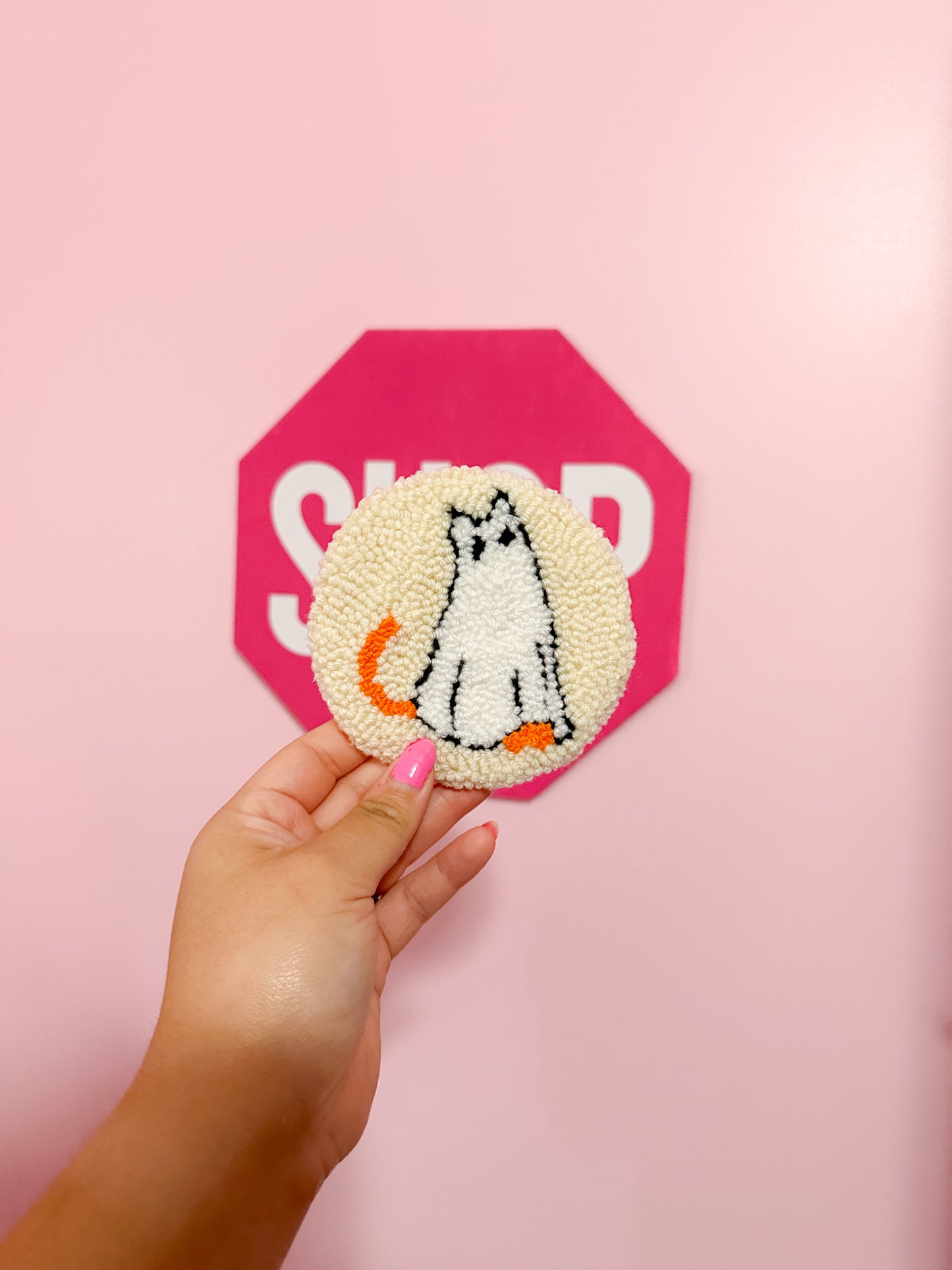 Ghost cat mug rug coaster