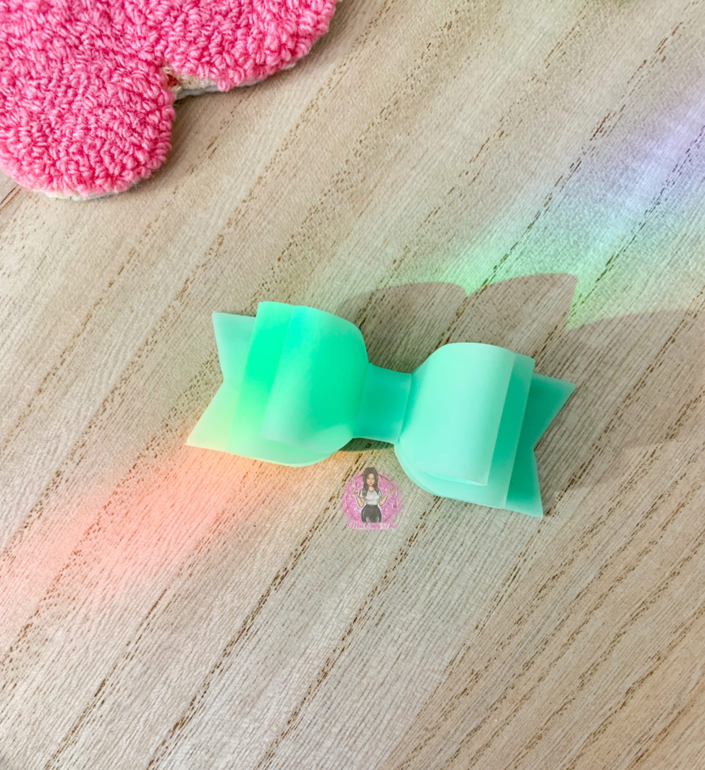 Mint green jelly bow straw topper