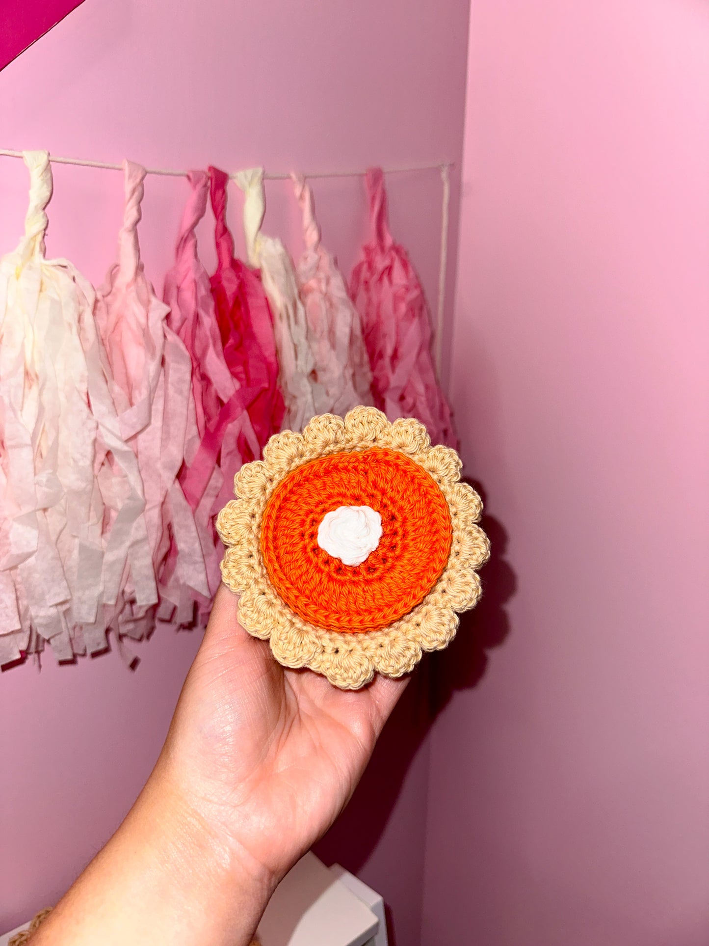 Crochet pumpkin pie coaster pack
