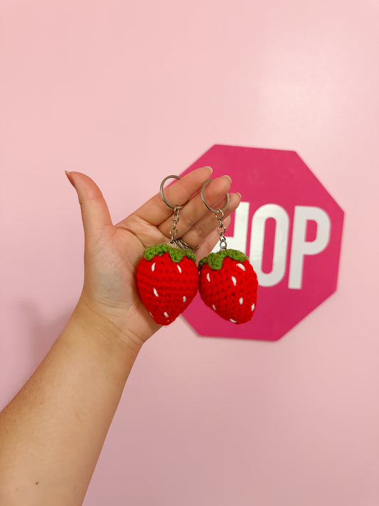 Crochet strawberry keychain