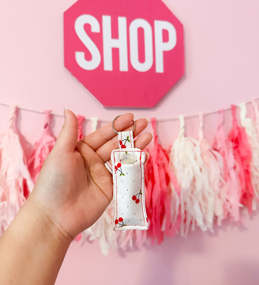 Cherry lip balm holder keychain