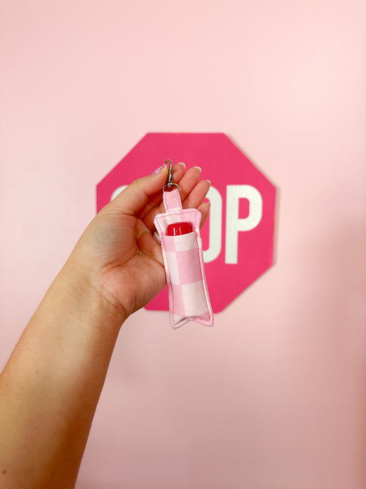 Checkered lip balm holder keychains