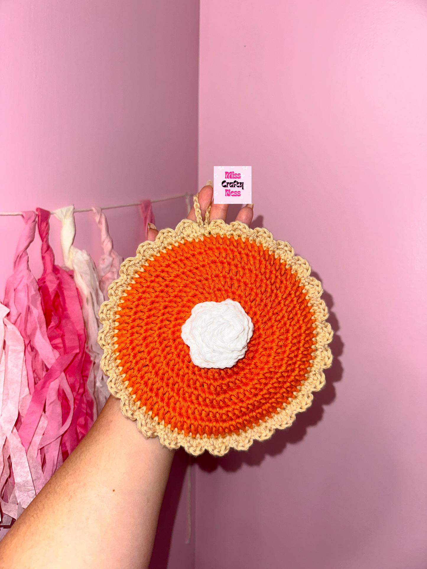 Crochet pumpkin pie pot holder (100% cotton)