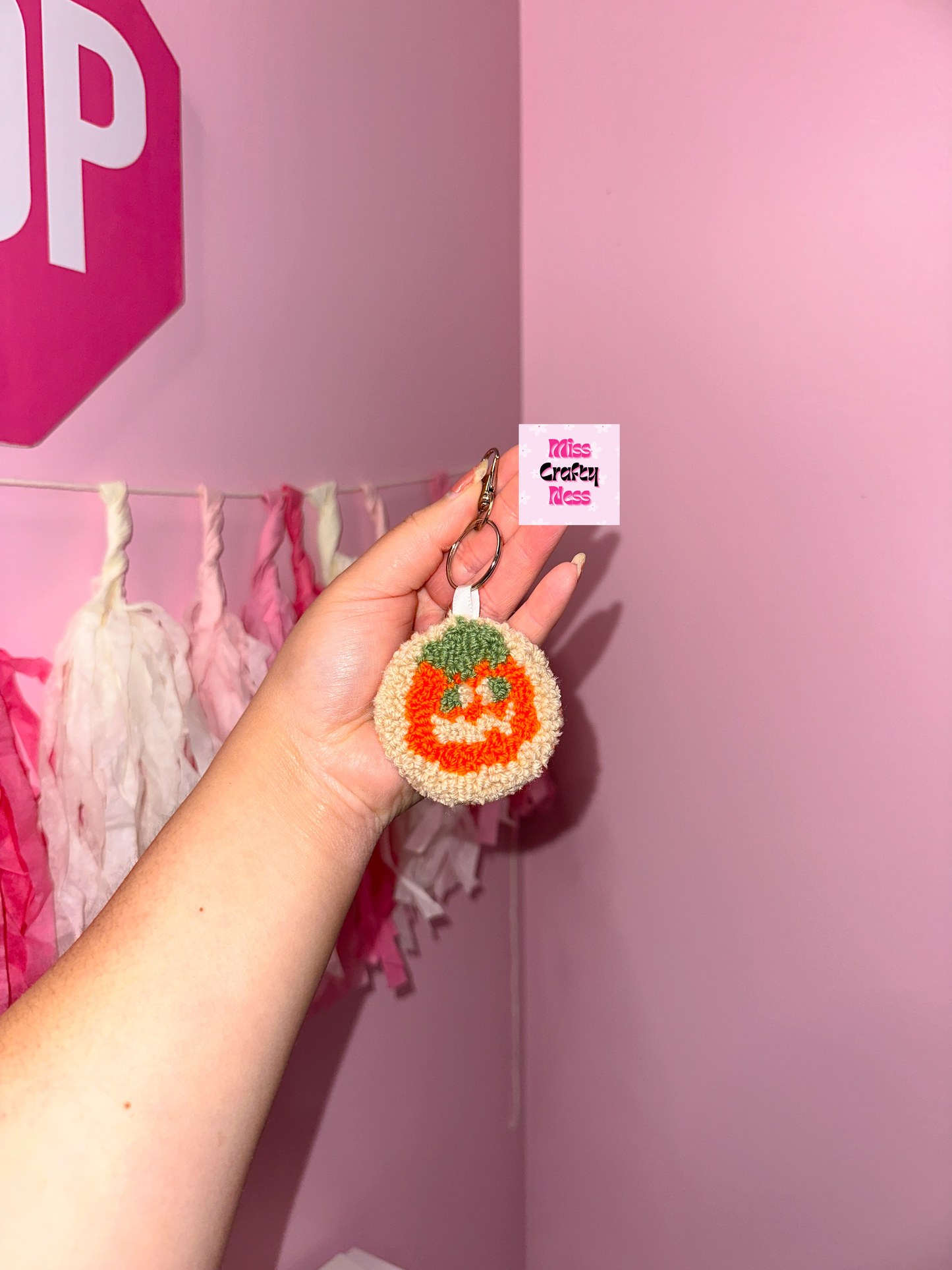Spooky cookie punch needle keychain