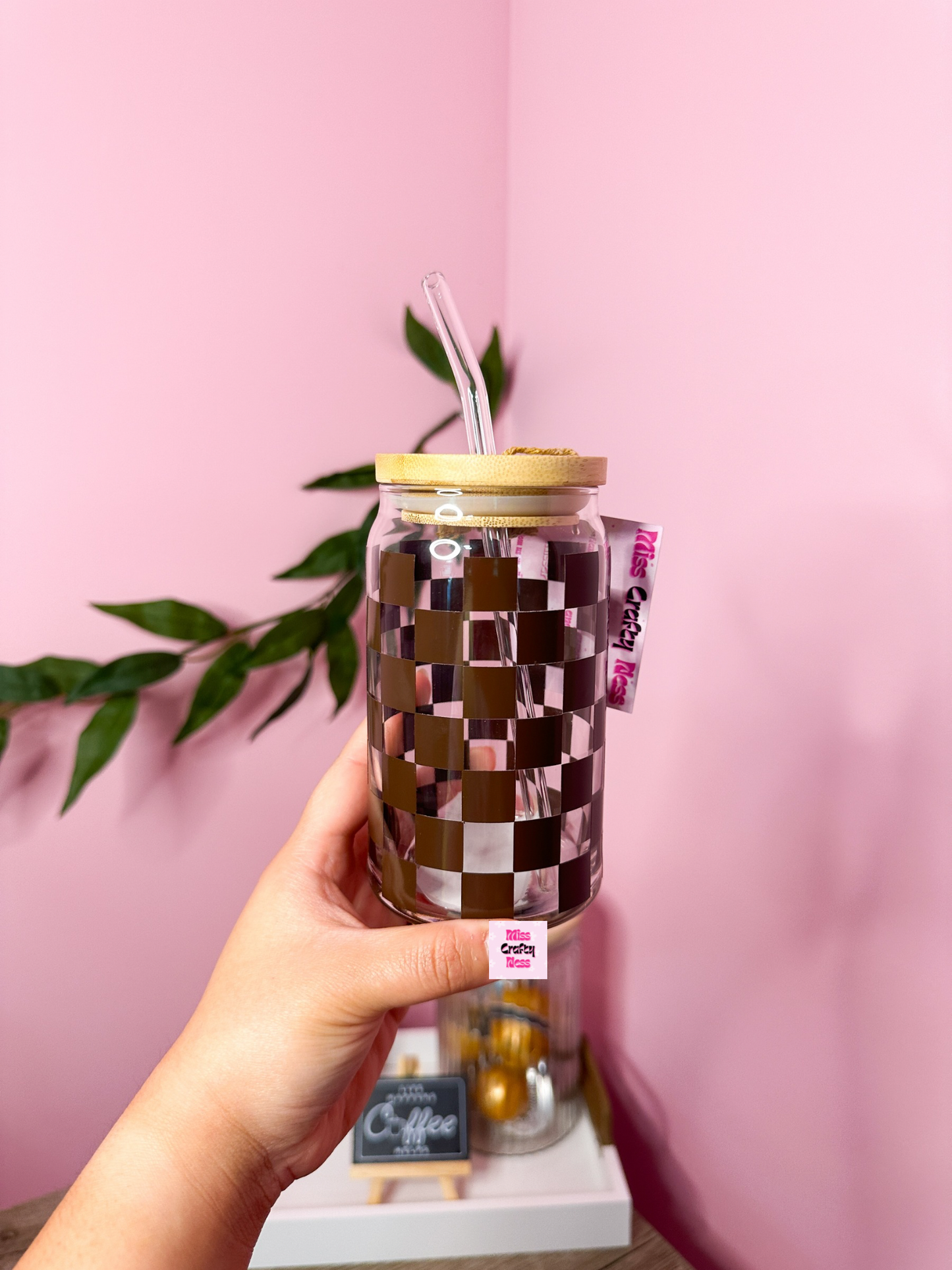 16oz checkered can glass