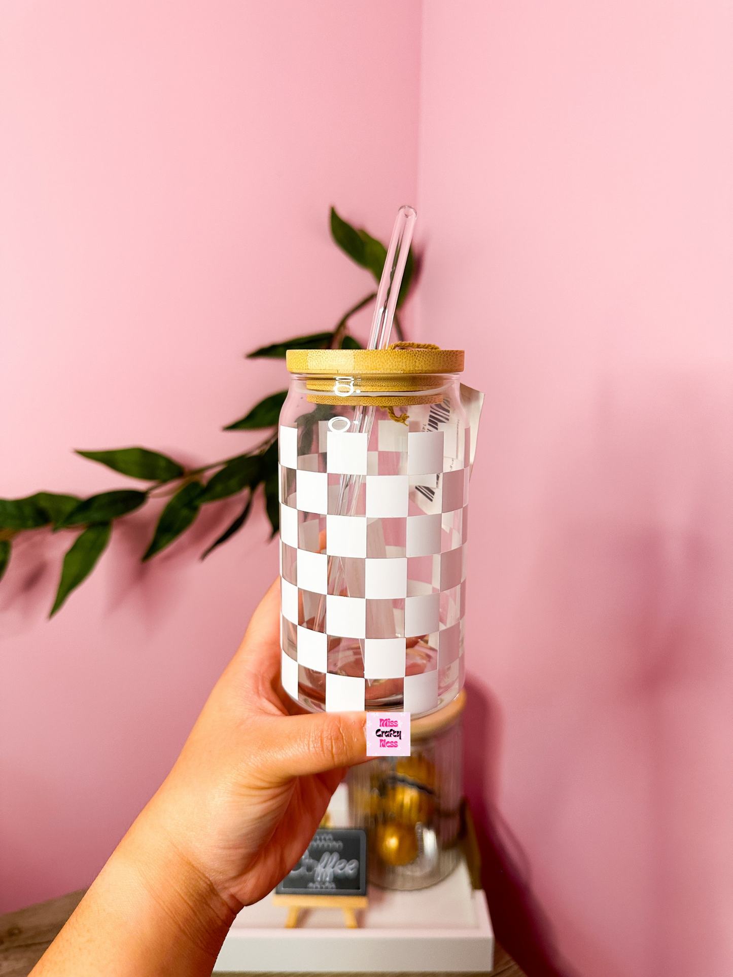 16oz checkered can glass