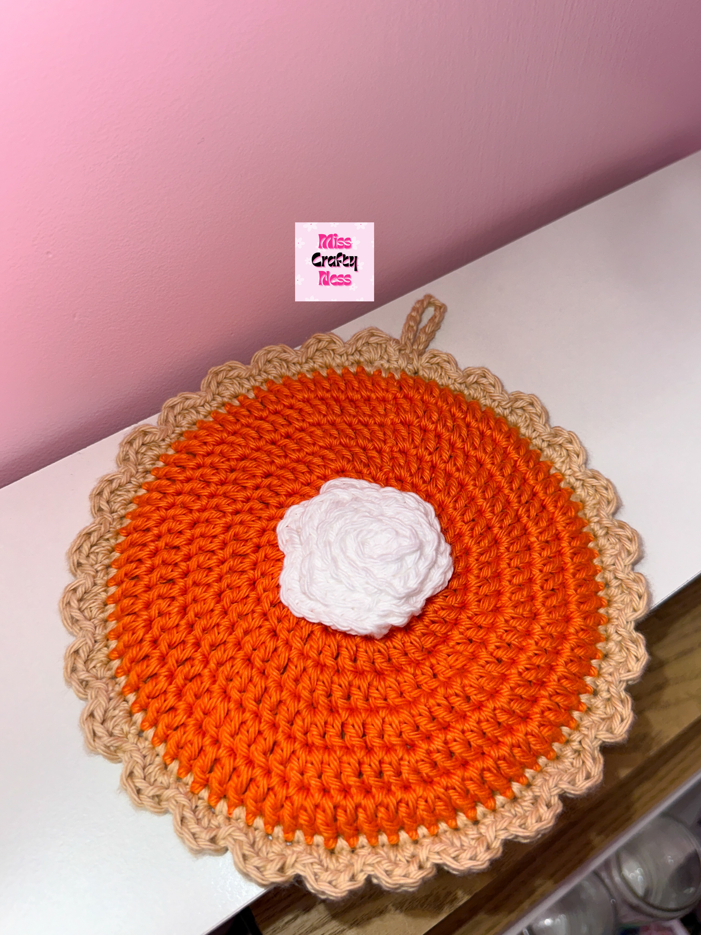 Crochet pumpkin pie pot holder (100% cotton)