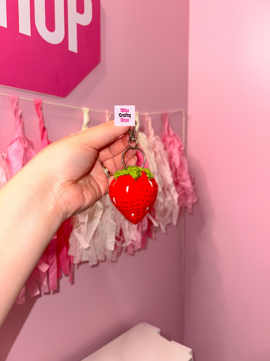 Crochet strawberry keychain