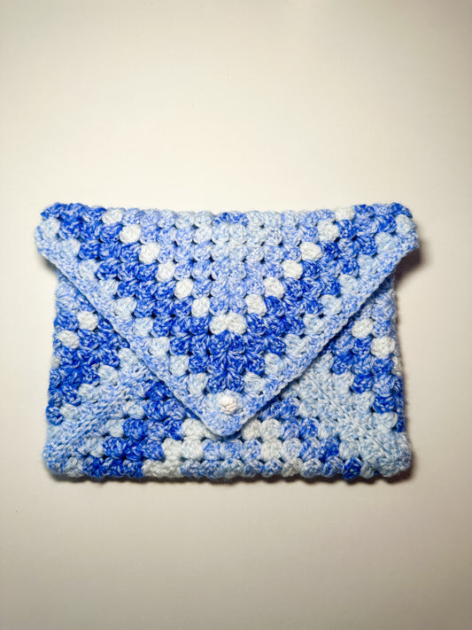 Blue ombré crochet book sleeve