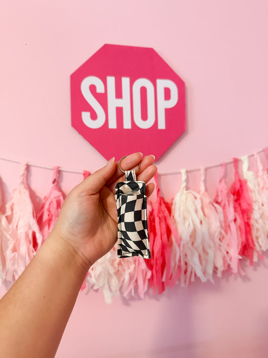 Black Checkered lip balm holder keychain