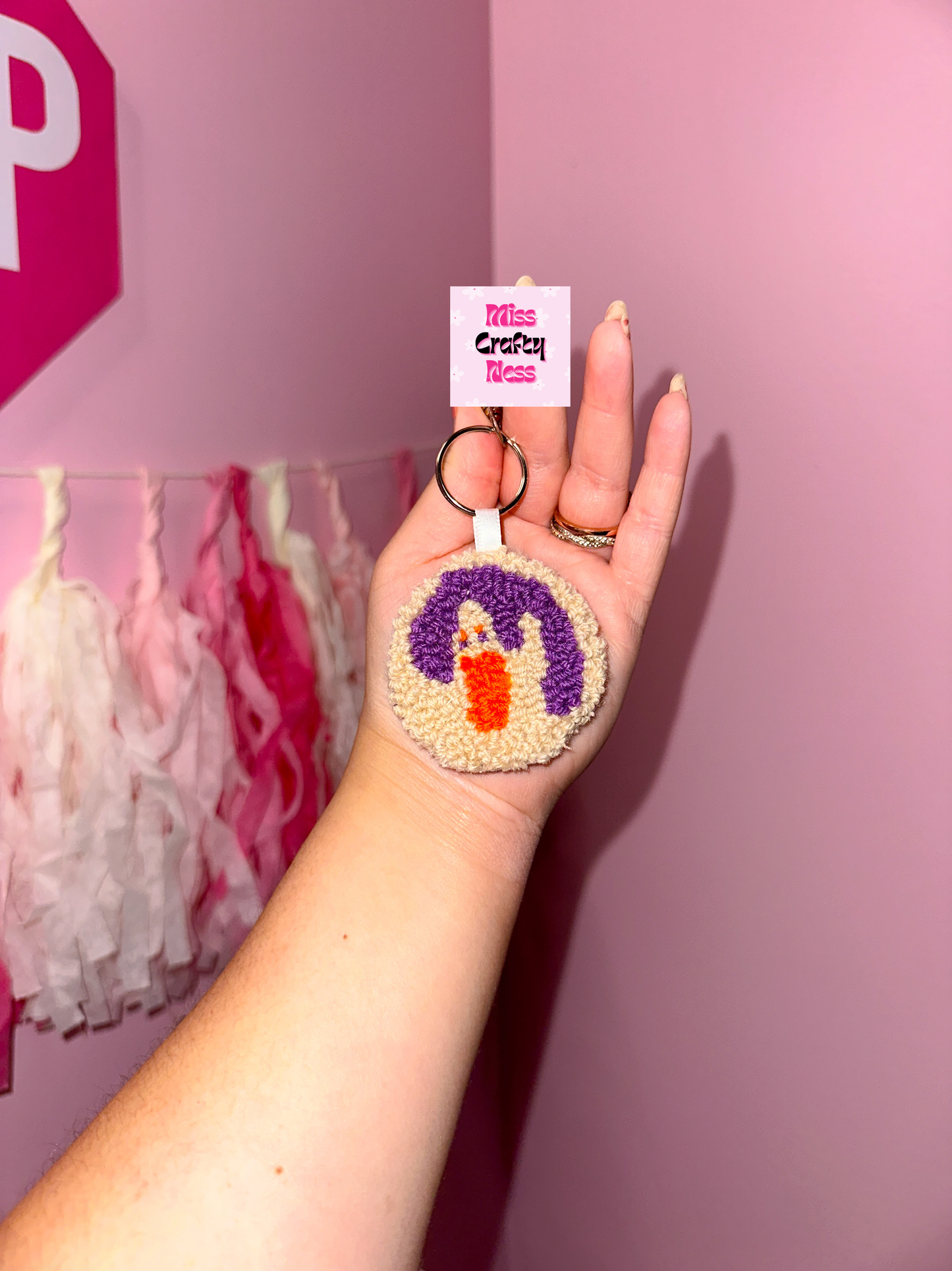 Spooky cookie punch needle keychain