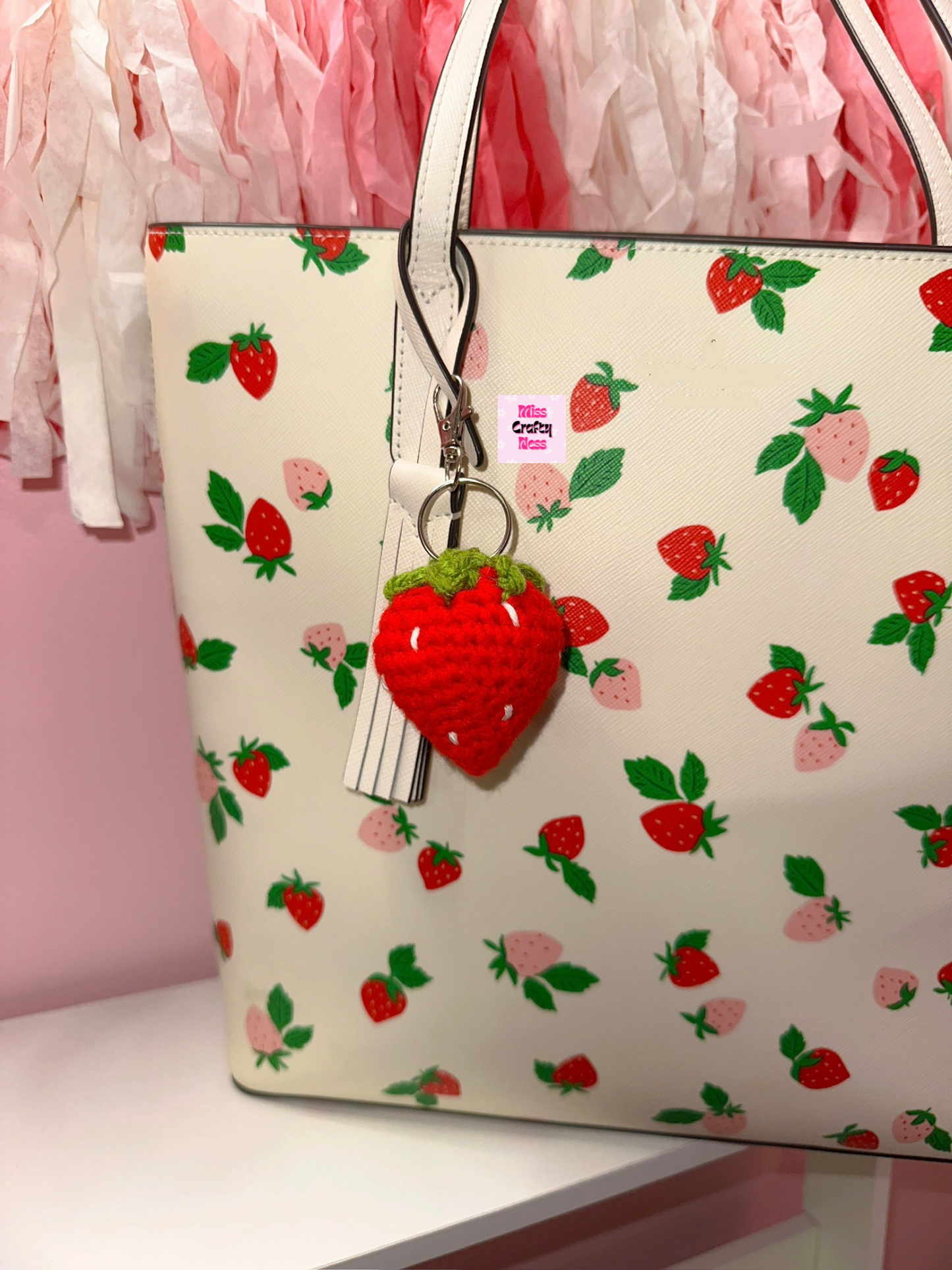 Crochet strawberry keychain