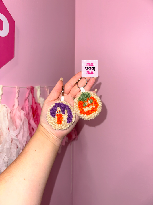 Spooky cookie punch needle keychain