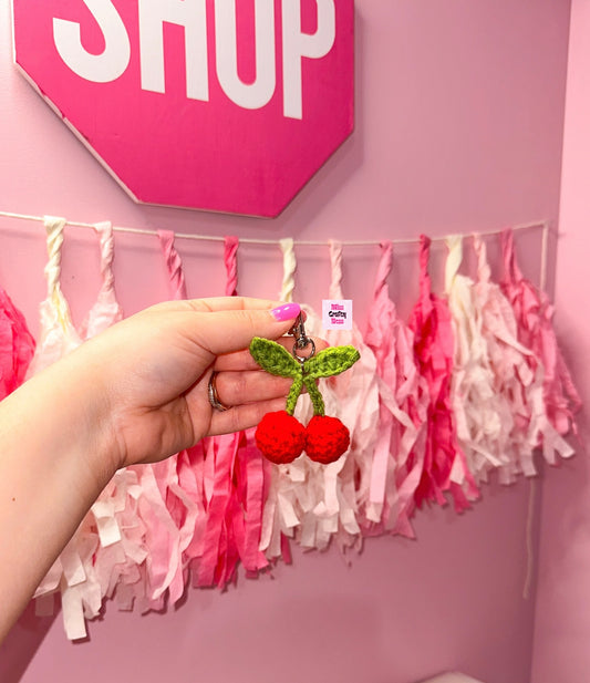 Crochet cherry keychain