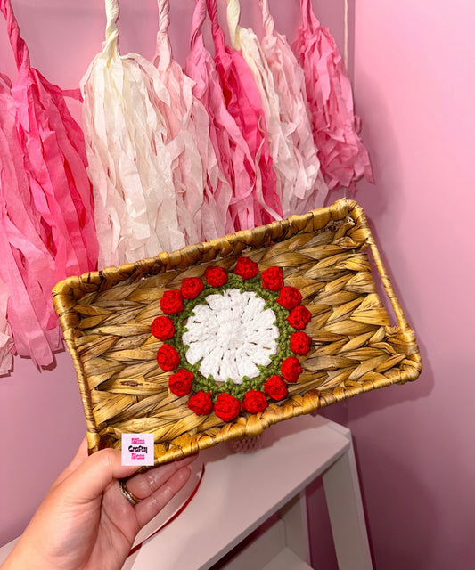 Crochet rose bouquet coaster with pot