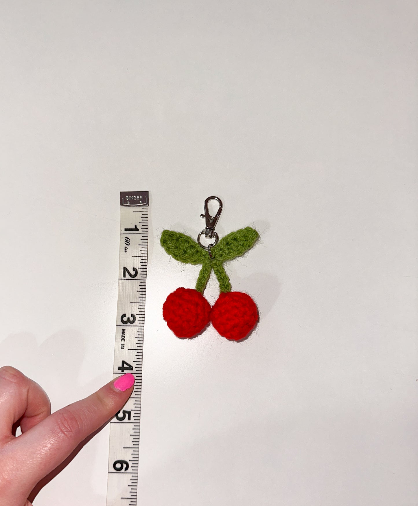 Crochet cherry keychain