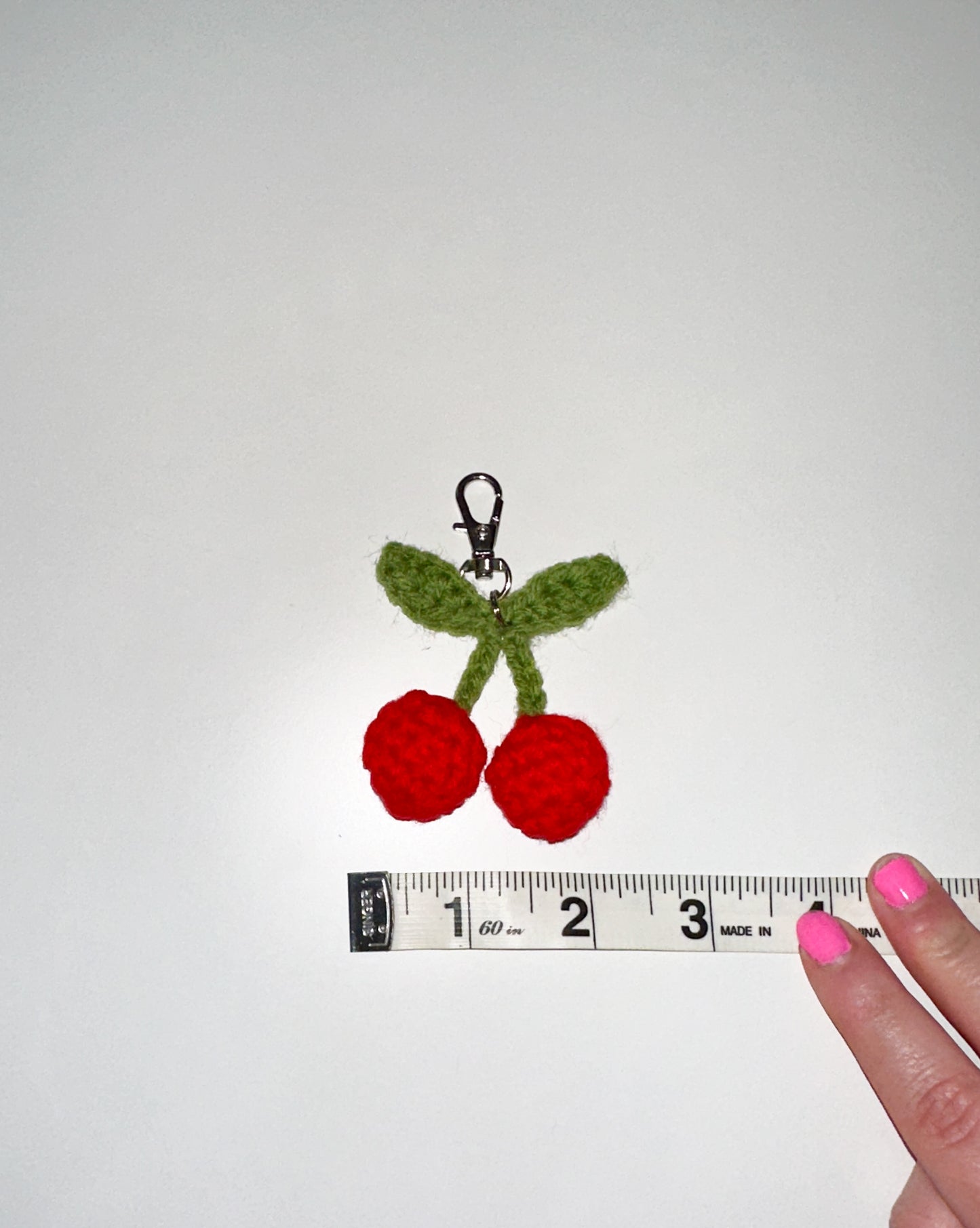 Crochet cherry keychain