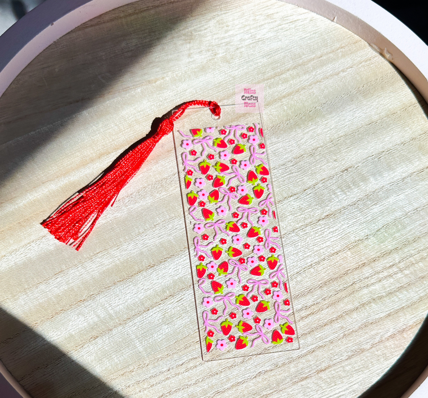 Strawberries & bows acrylic book mark