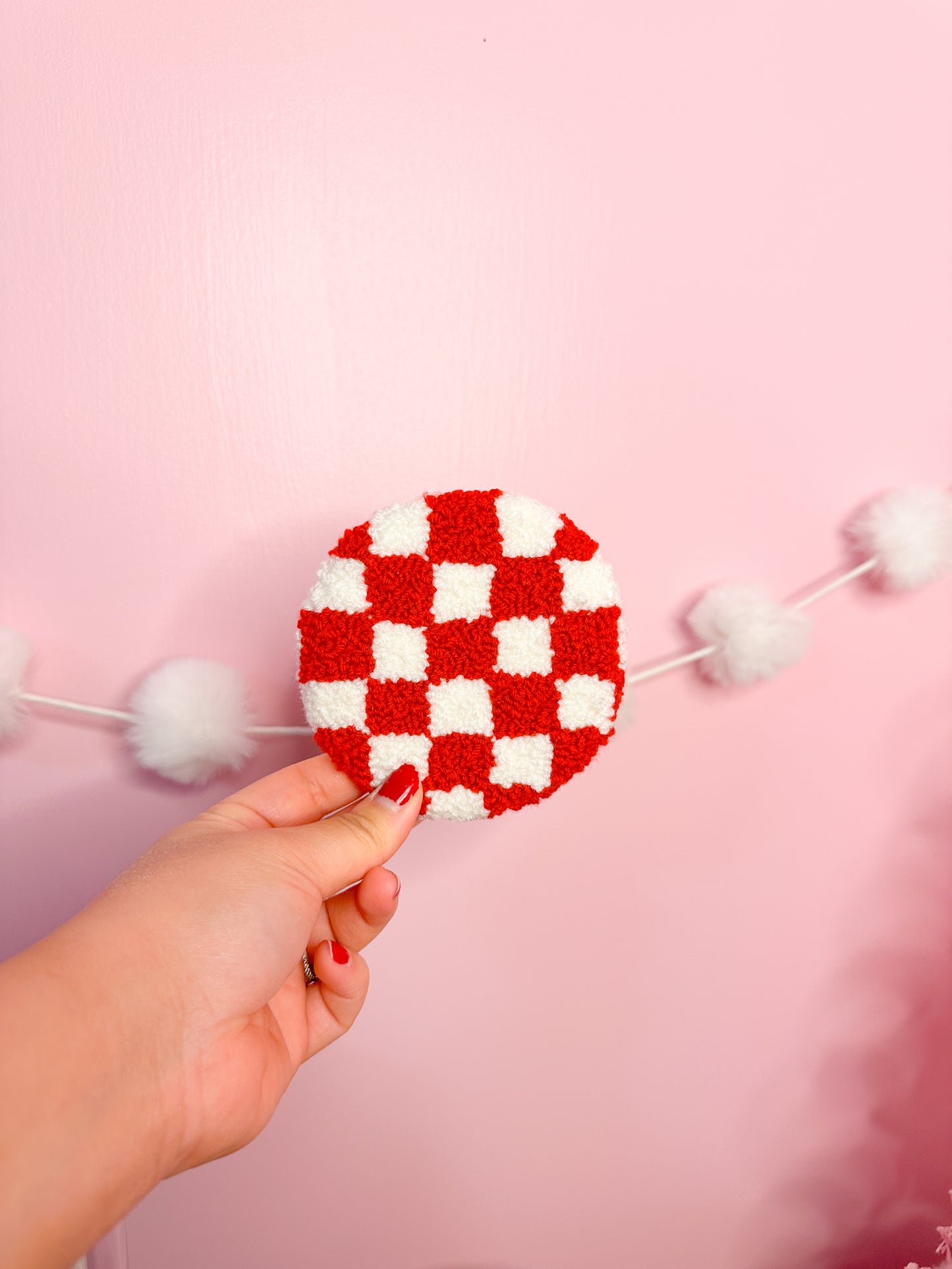 Red checkered mug rug coaster