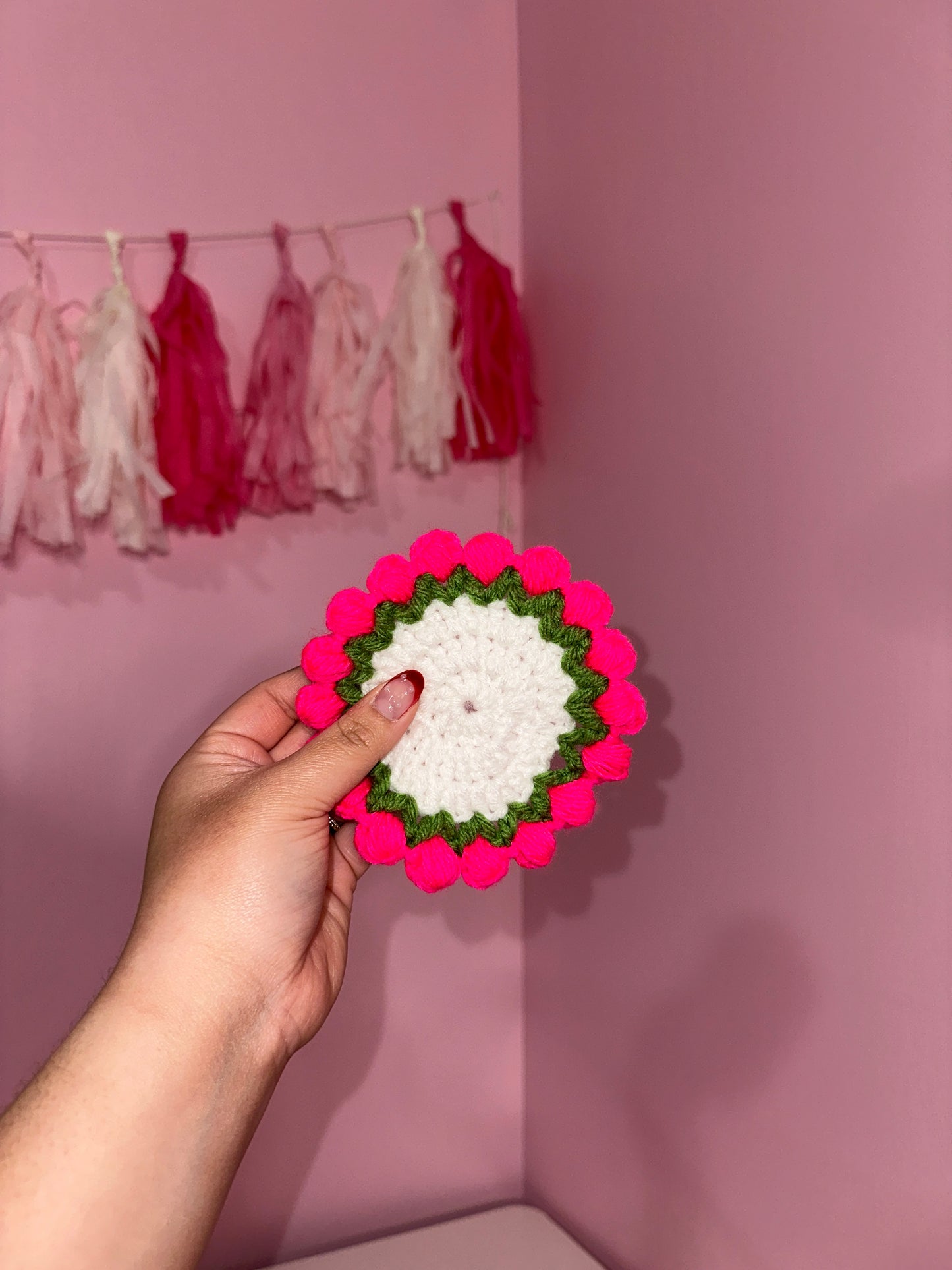 Hot pink tulip bouquet coaster