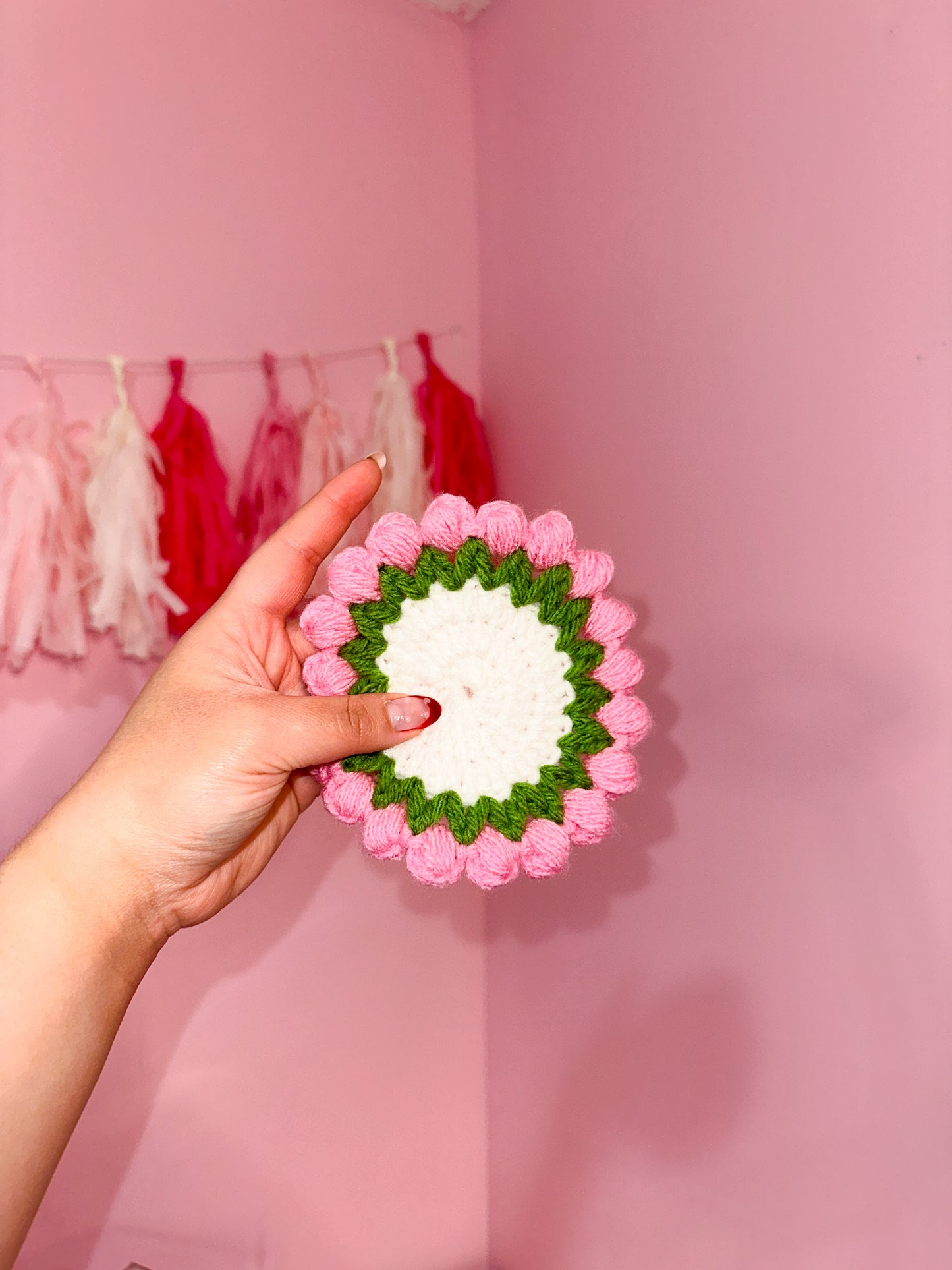 Pink tulip bouquet coaster