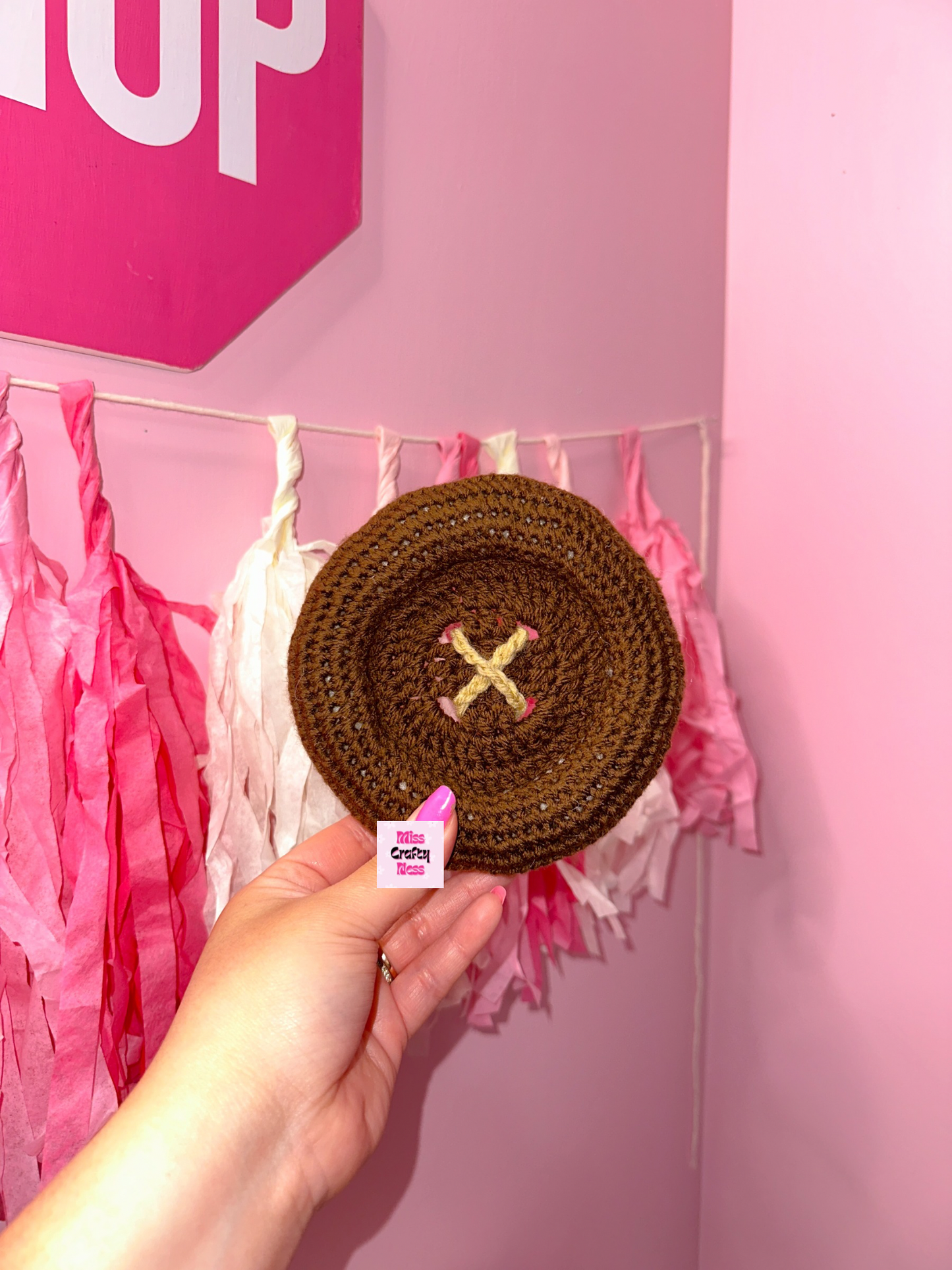 Crochet puffy button tray/coaster