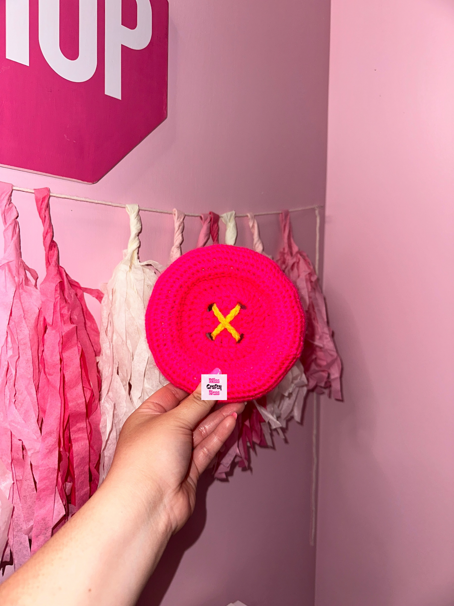 Crochet puffy button tray/coaster