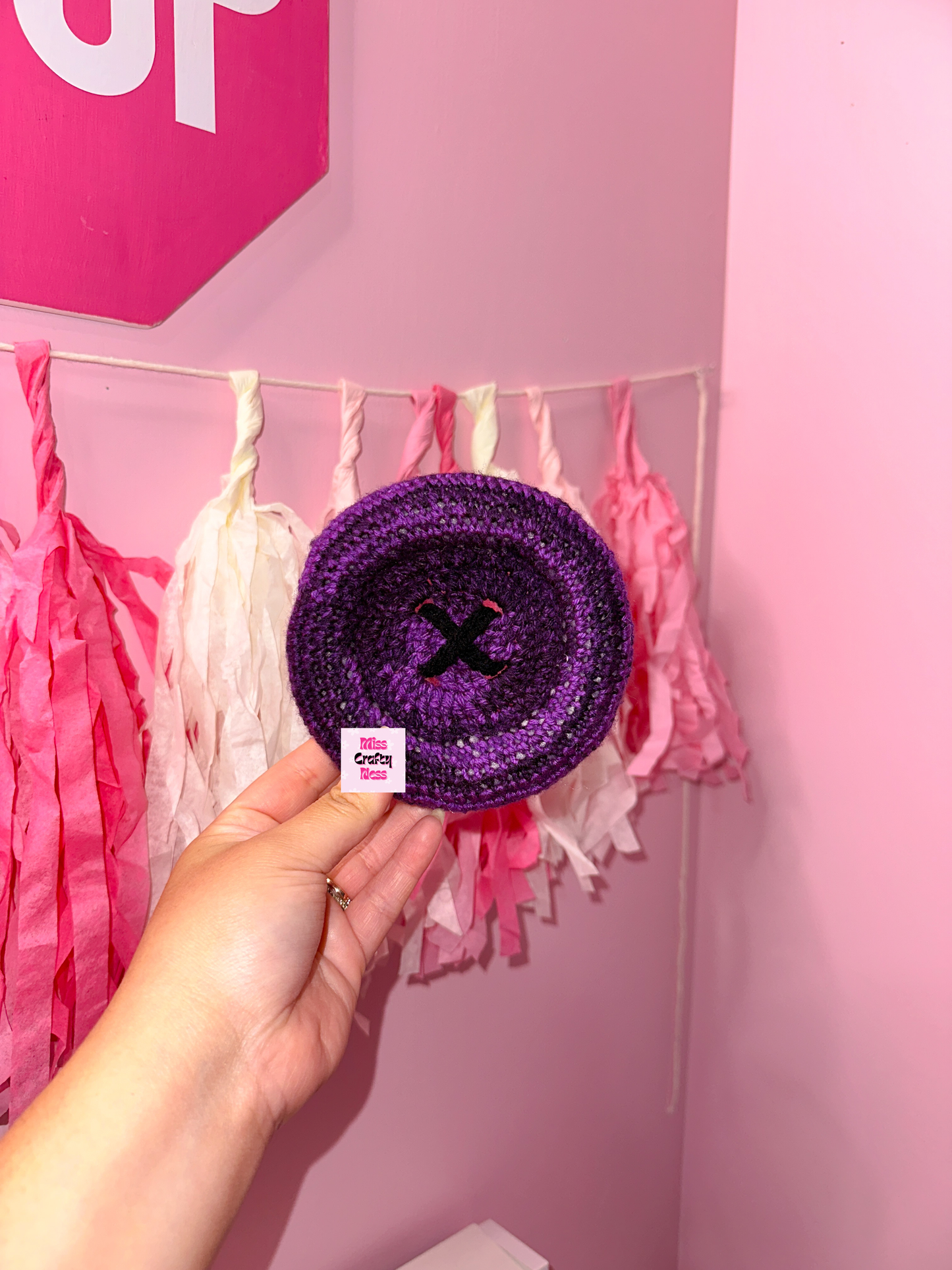 Crochet puffy button tray/coaster