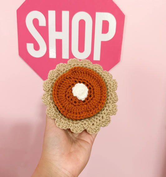 Crochet pumpkin pie coaster pack