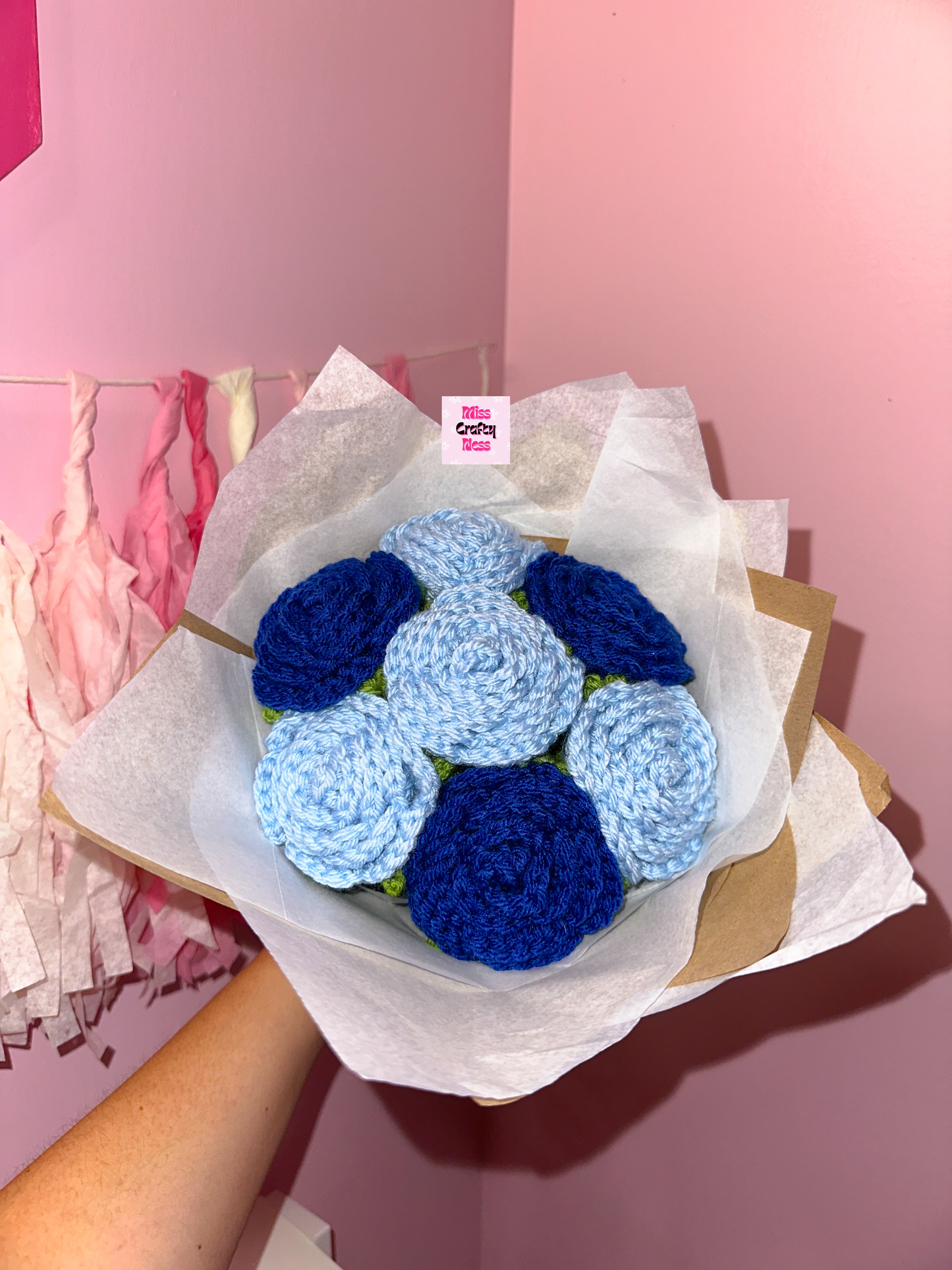 Crochet blue rose bouquet