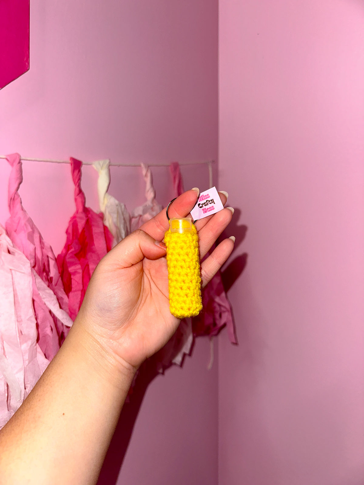 Crochet lip balm holder keychain