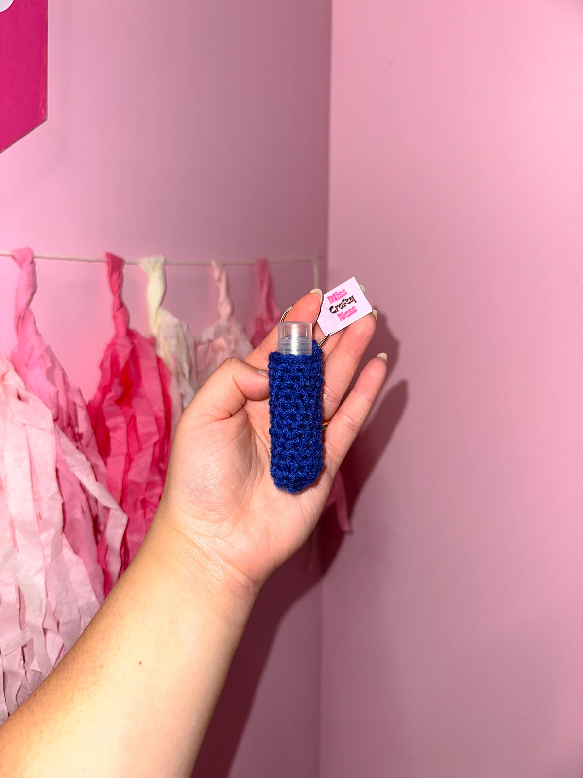 Crochet lip balm holder keychain