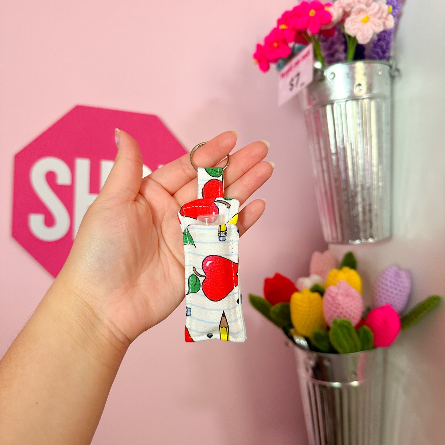 Teacher lip balm holder keychain