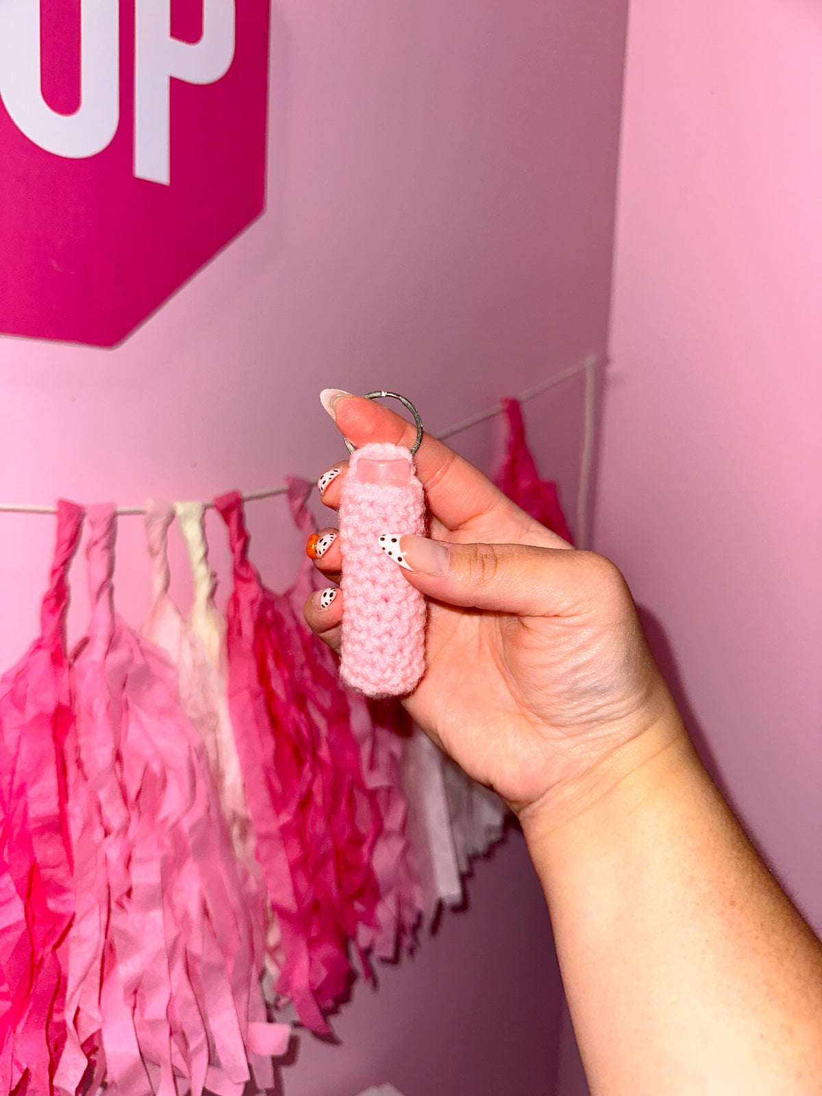 Crochet lip balm holder keychain