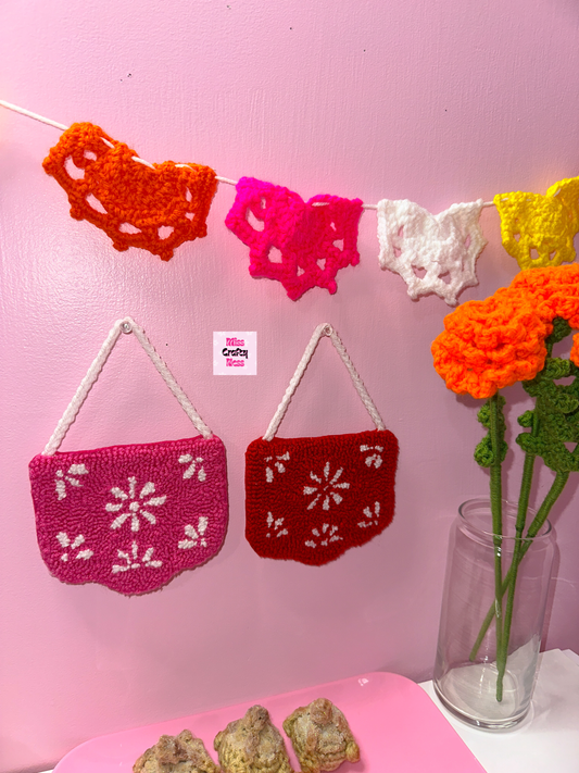 Papel picado punch needle wall hanging