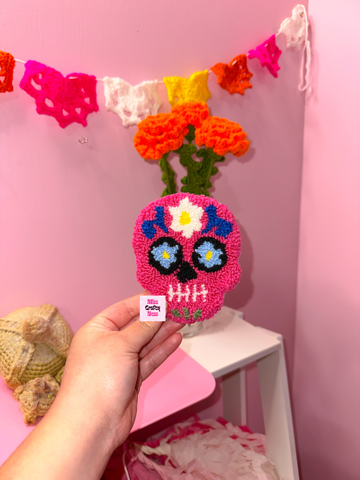Sugar skull mug rug coaster