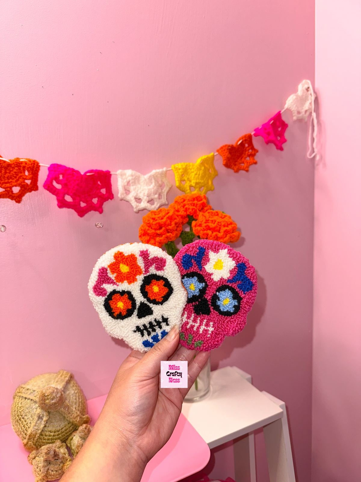 Sugar skull mug rug coaster