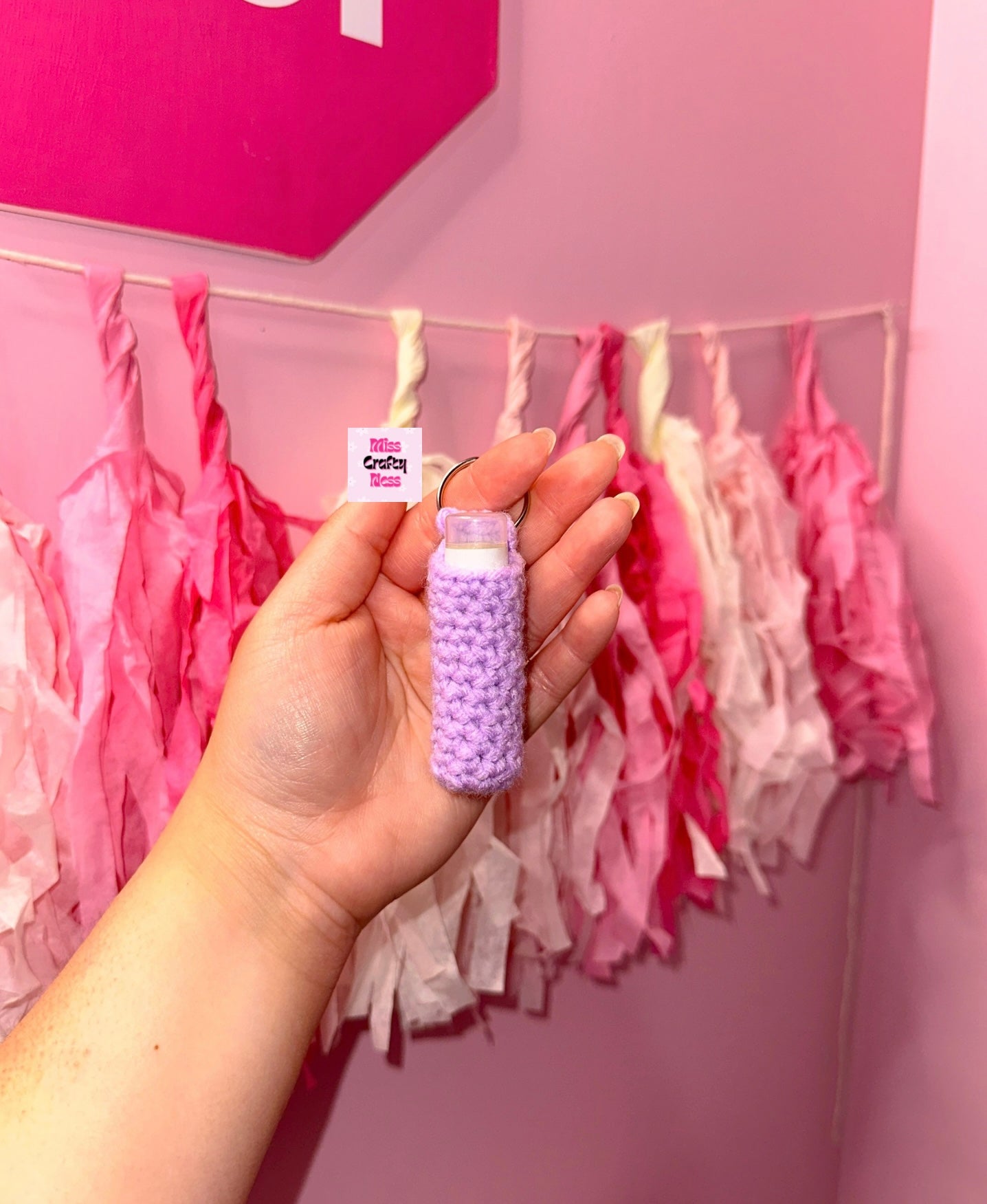 Crochet lip balm holder keychain